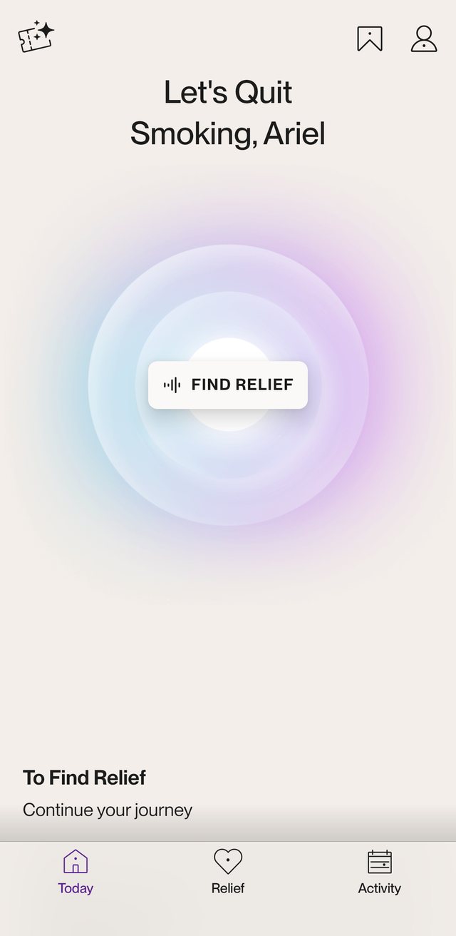 Reveri Today screen: Let's quit smoking. Find relief.